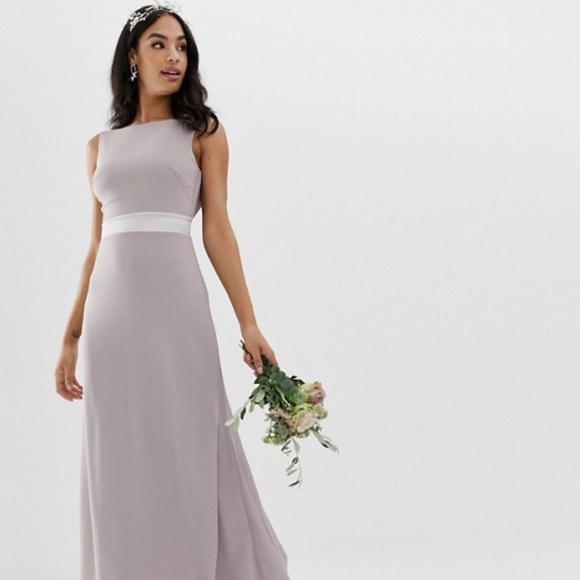 ASOS Sateen Bow Back Maxi Gray Bridesmaid Dress - Picture 3 of 8